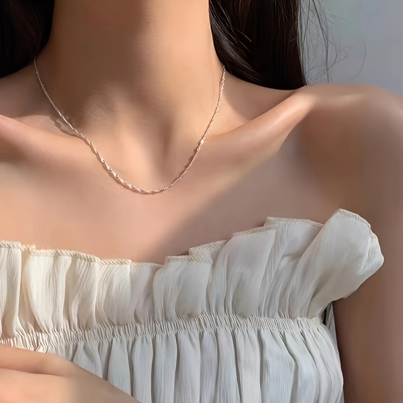 S925 Silver Wave Chain Necklace Women's Gift
